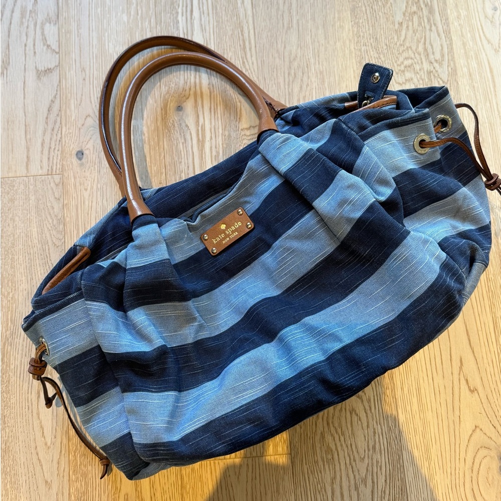 Kate Spade Navy and Light Blue Striped Tote